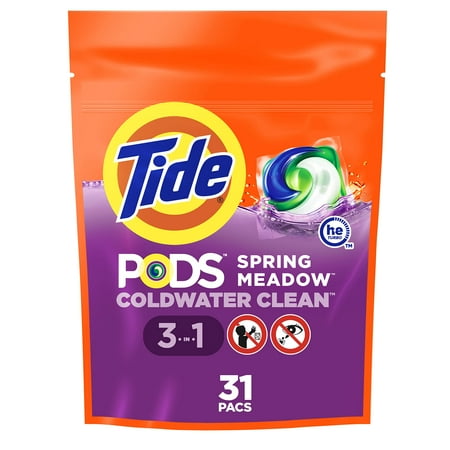 Tide Pods Laundry Detergent Soap Pacs, He Compatible, 31 Ct, Powerful 3-In-1 Clean, Spring Meadow