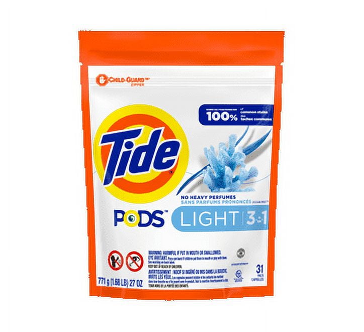 Tide Pods Light Laundry Detergent Pacs, Ocean Mist, 31 units