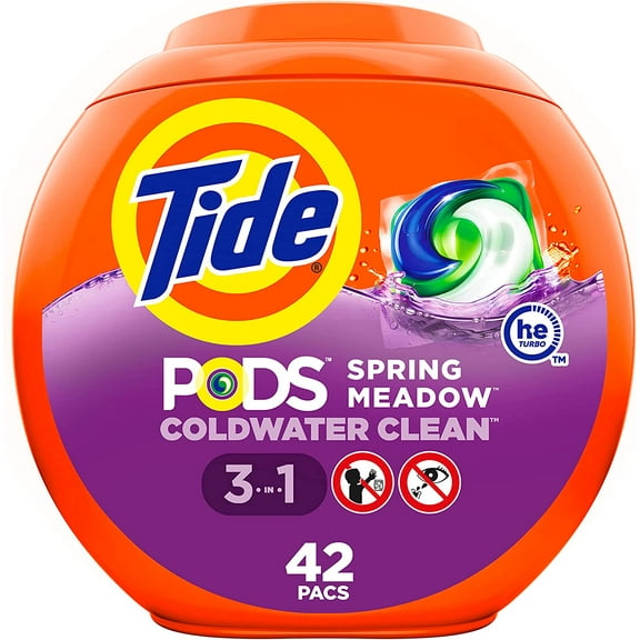 Tide Pods Liquid Laundry Detergent Pacs, Spring Meadow, 42 Count