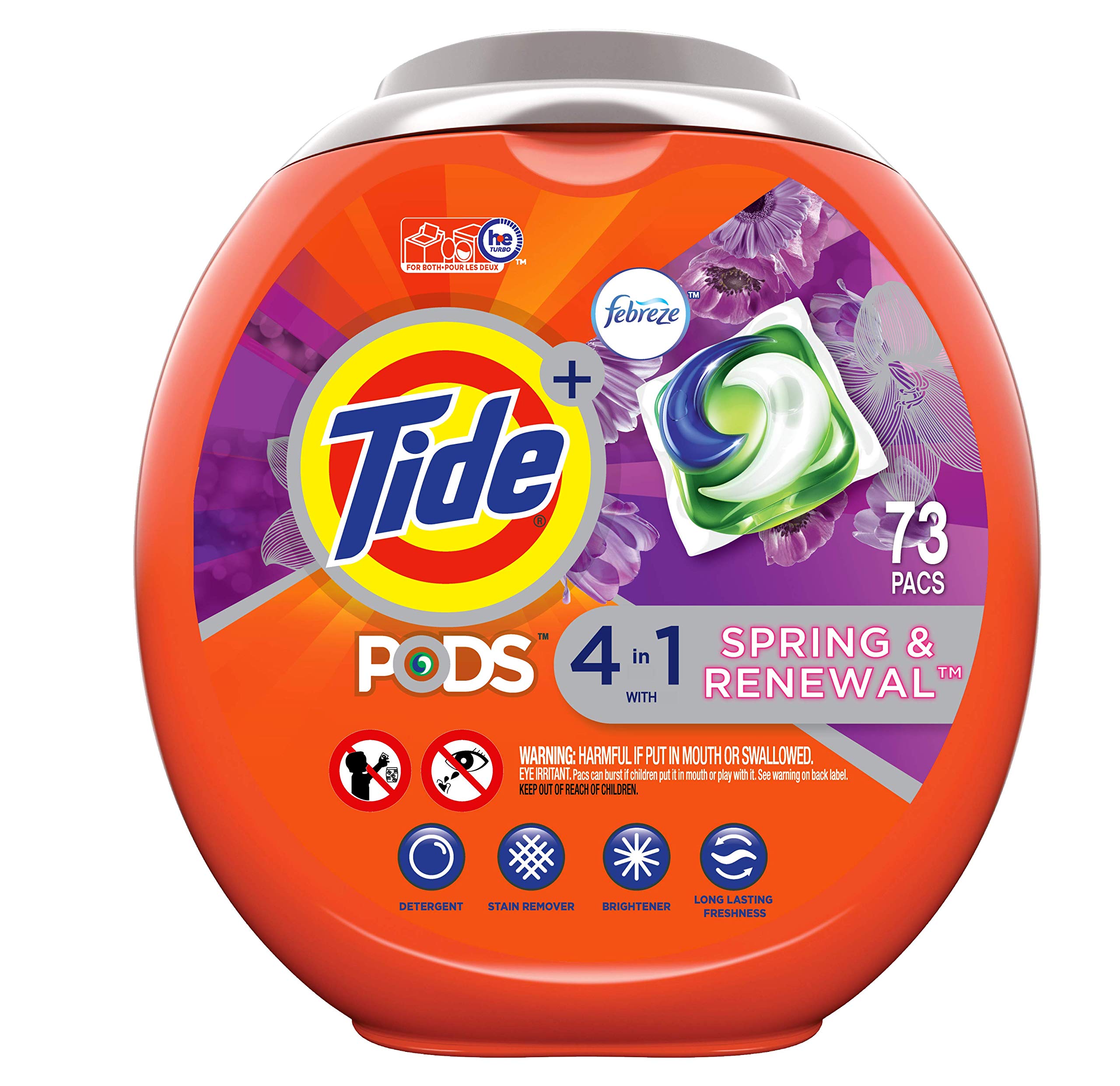 Tide Pods Liquid Laundry Detergent Pacs, Spring & Renewal, 73 Count