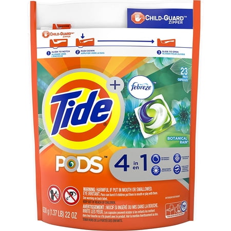 Tide PODS Plus Febreze Odor Defense 4 in 1 HE Turbo Laundry Detergent Pacs, Botanical Rain Scent, 23 Count Bag