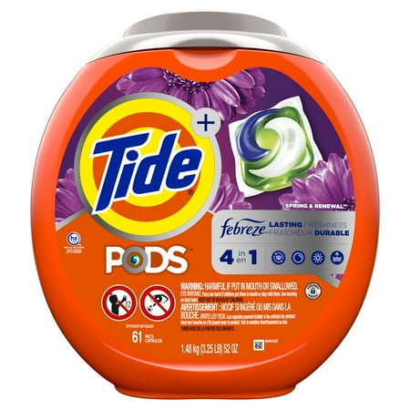 Tide Pods Plus Febreze Spring & Renewal, 61 count Laundry Detergent Pacs