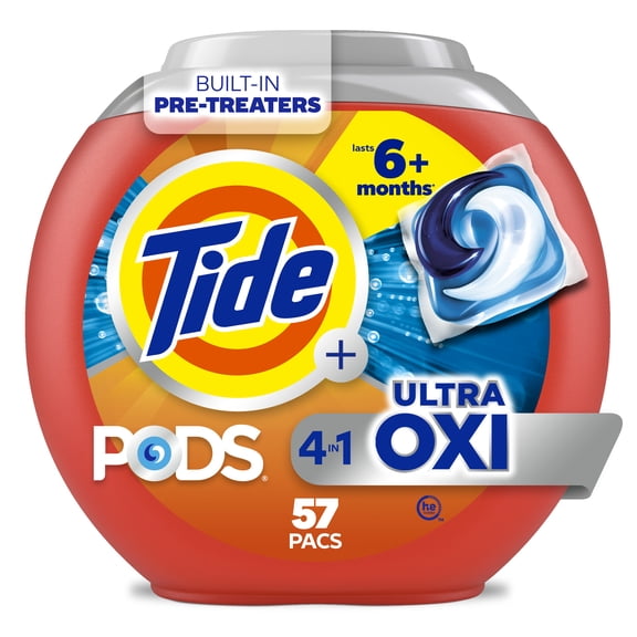 Tide PODS Laundry Detergent Soap Pacs, Ultra OXI, 57 Count