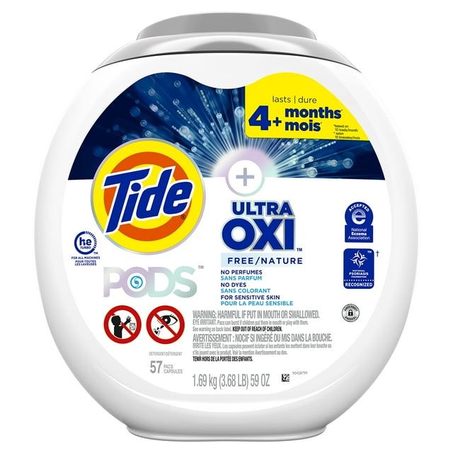 Tide Pods Ultra Oxi Free, Dermatologist Approved, 57 Count, Laundry
