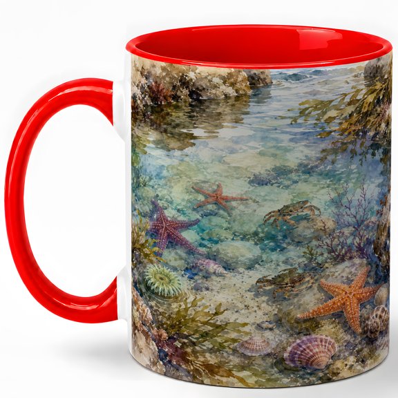 Tide Pool Seashell 11oz Ceramic Mug, Starfish Ocean Coffee Cup