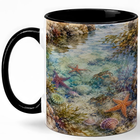 Tide Pool Seashell 11oz Ceramic Mug, Starfish Ocean Coffee Cup