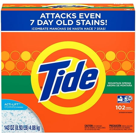 Tide Powder Laundry Detergent, Mountain Spring, 102 Loads 143 Oz