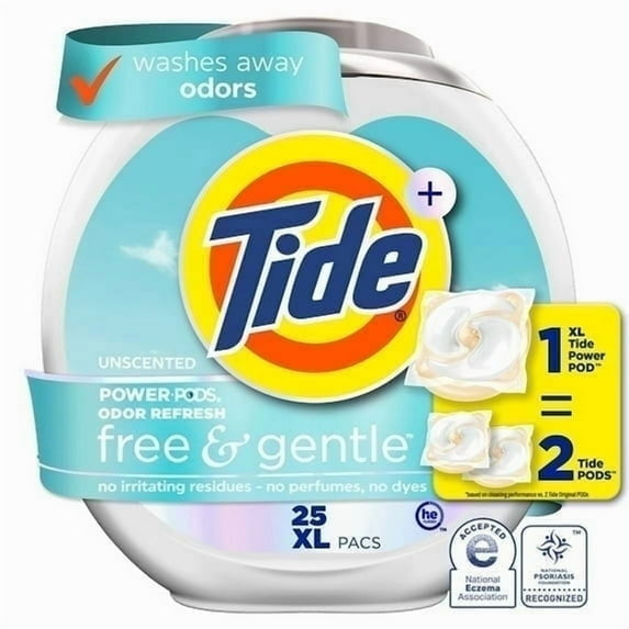 Tide Power PODS Free and Gentle Odor Refresh Laundry Detergent Packs, 25 Count (4 Pack)
