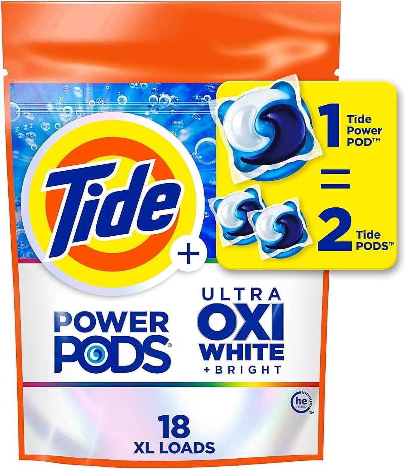 Tide Power PODS Plus Ultra OXI White and Bright Laundry Detergent, Advanced Stain Removal and Whitening Power, 18 Count