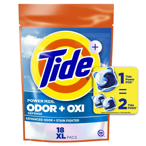 Tide Power PODS Odor Defense + Oxi Laundry Detergent Pacs, Original Scent, 18 Count