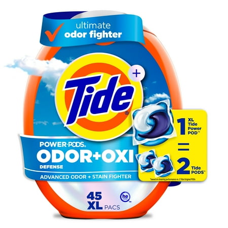 Tide Power PODS Laundry Detergent Soap Pacs with Odor Defense + Oxi, Original Scent, 45 Count