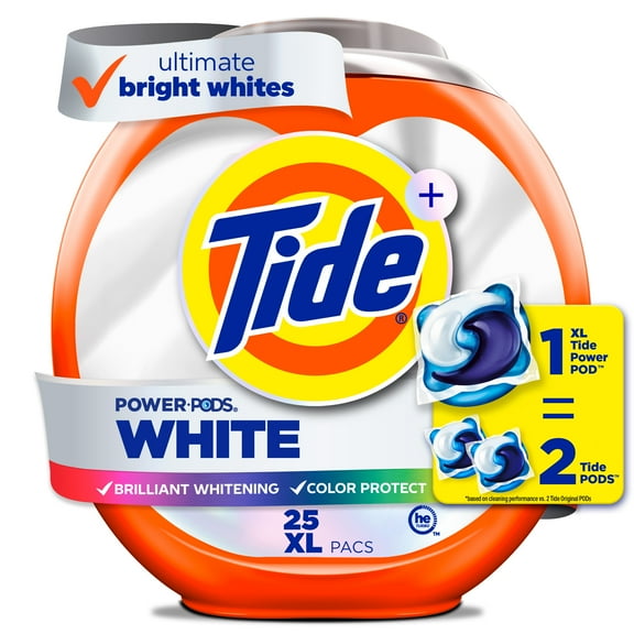 Tide Power PODS White Laundry Detergent Pacs, Brilliant Whitening + Color Protect, 25 Count