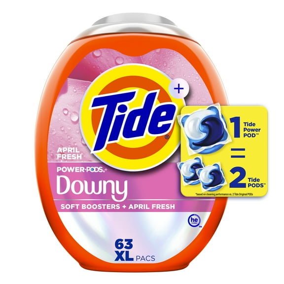 Tide Power PODS with Downy Soft Boosters Laundry Detergent Pacs, April Fresh Scent, 63 Count
