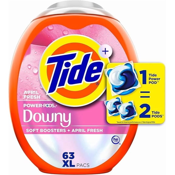 Tide Power PODs + Downy Laundry Detergent Pods, 63 Count, Soft Boosters + April Fresh