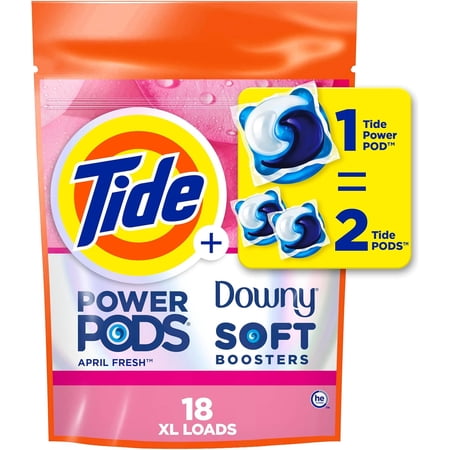 Tide Power PODs 2-in-1 Laundry Detergent Pods with Downy Soft Boosters, Lasting Freshness with April Fresh Scent, 18 Count