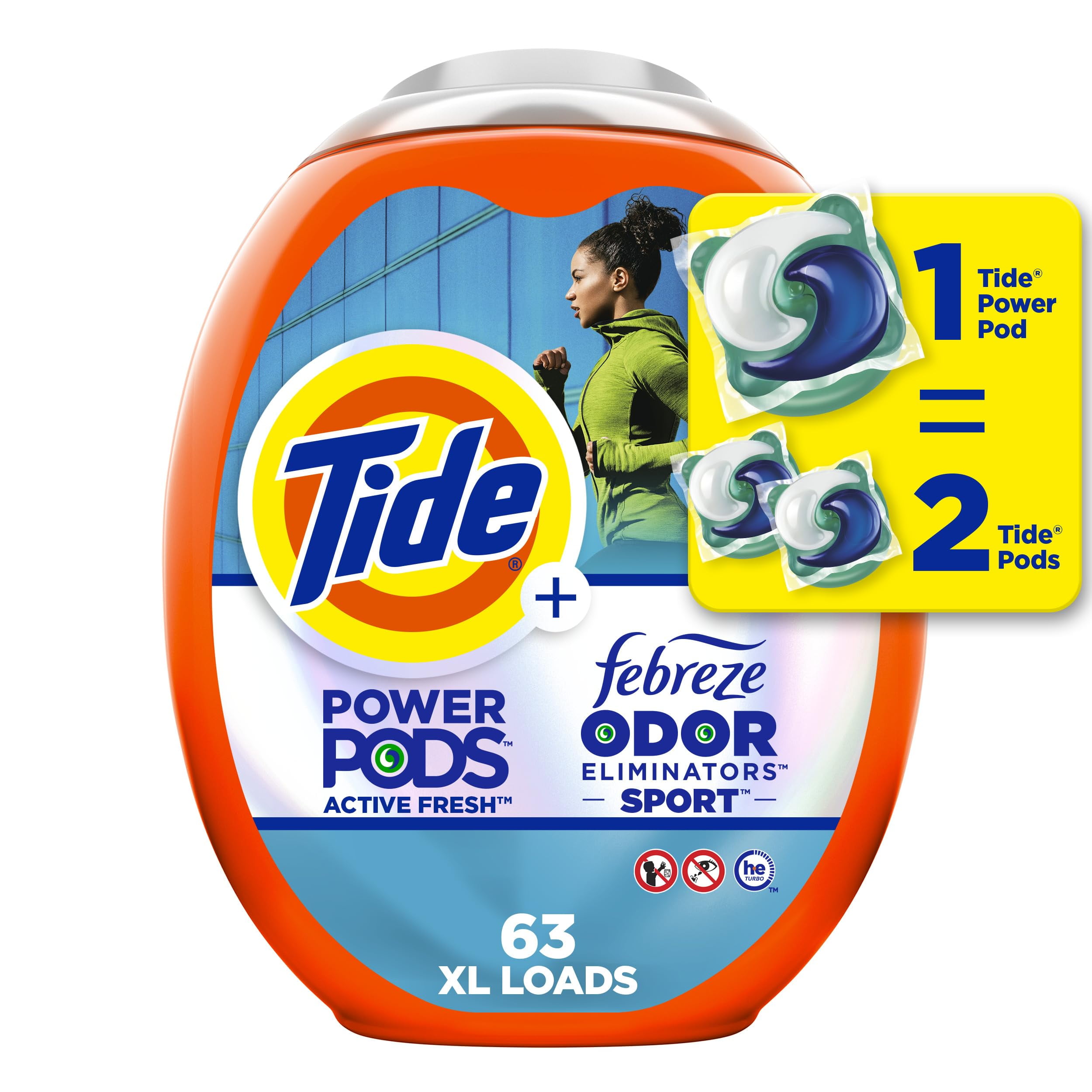 Tide Power Pods Laundry Detergent Pacs With Febreze Sport, 63 Count