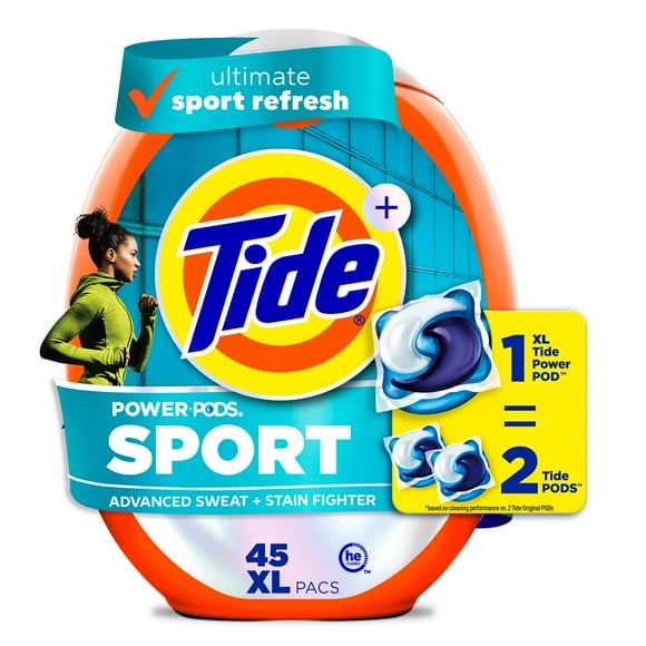 Tide Power Pods Laundry Detergent Soap Packs with Febreze, Sport Odor Defense, 45 Ct