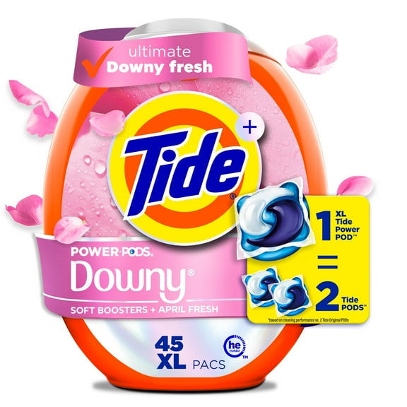 Tide Power PODS Laundry Detergent Pacs with Downy Soft Boosters, April Fresh Scent, 45 Count