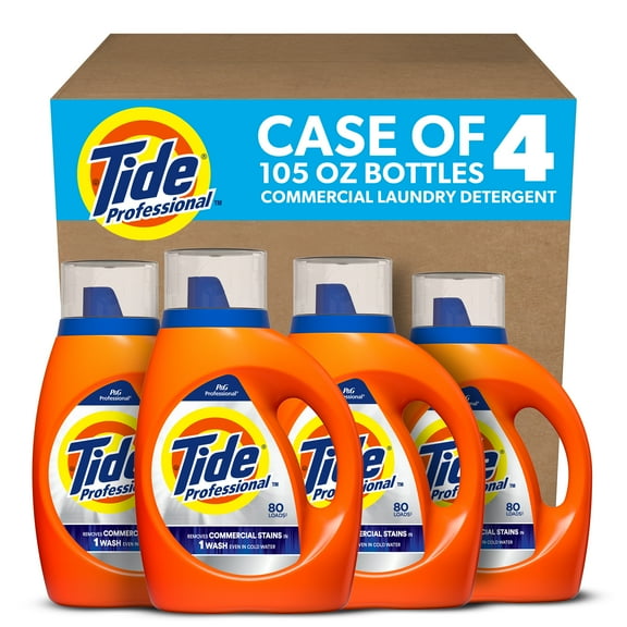 Tide Professional Commercial Liquid Laundry Detergent for All Skin Types, 80 Loads, 105 fl Oz Each, 4 Packs, Fresh Scent