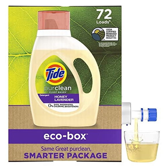 Tide Purclean Plant-Based EPA Safer Choice Natural Laundry Detergent Liquid Soap Eco-Box, Ultra Concentrated High Efficiency (HE), 72 Loads