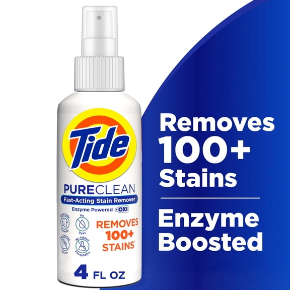Tide PureClean Stain Remover, Enzyme Powered, With OXI, Fast-Acting and Color-Safe Formula, 4 fl oz