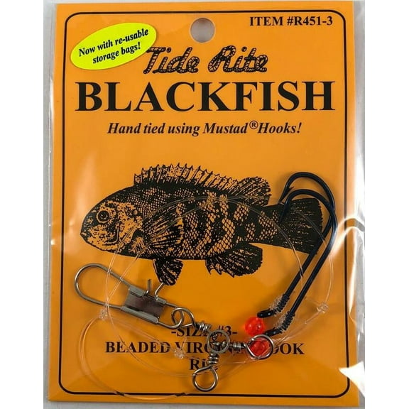 Tide Rite Hand Tied Beaded Virginia Hook Blackfish Rigs, Mustad Long Shank Hooks, Size 3