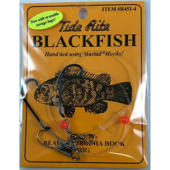 Tide Rite Hand Tied Beaded Virginia Hook Blackfish Rigs, Mustad Long Shank Hooks, Size 4