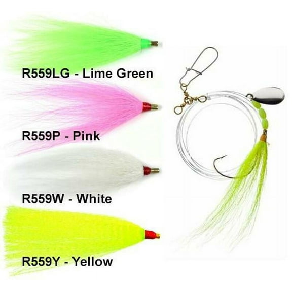 Tide Rite Hand Tied Bucktail Spinner Rigs for Fluke with Mustad Wide Gap Hooks, Lime Green