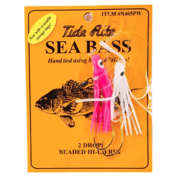 Tide Rite Sea Bass 2-Drop Beaded Hi-Lo Rig Baitholder Hooks, Pink/White