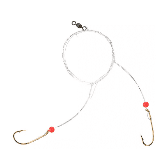 Tide Rite Sea Bass 2-Drop Beaded Hi-Lo Rig Baitholder Hooks, Size 3/0, Gold