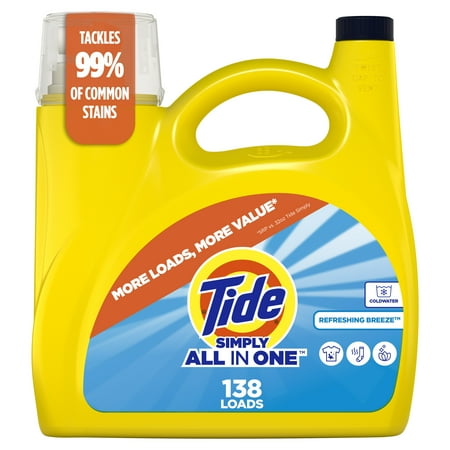 Tide Simply All-in-One Liquid Laundry Detergent, Refreshing Breeze Scent, 182 fl oz, 138 Loads