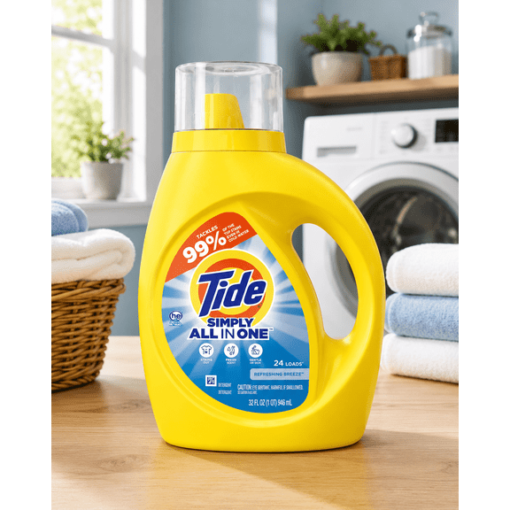 Tide Simply All in One Liquid Laundry Detergent, Refreshing Breeze Scent, 32 fl oz, 24 Loads
