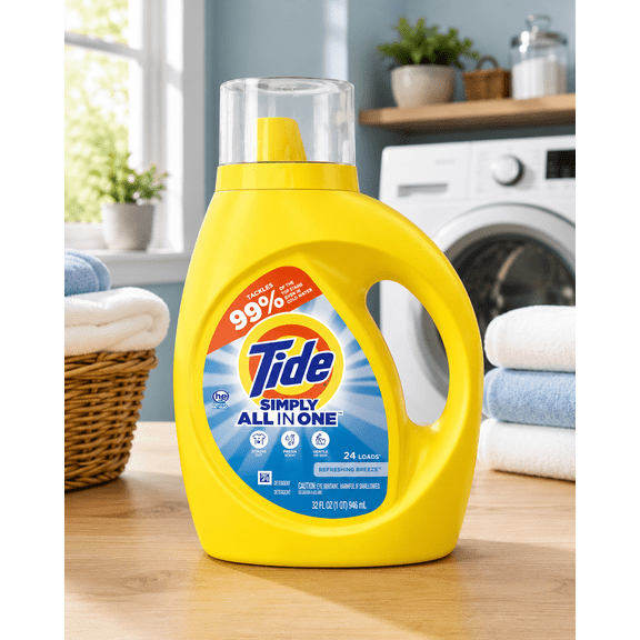 Tide Simply All in One Liquid Laundry Detergent, Refreshing Breeze Scent, 32 fl oz, 24 Loads