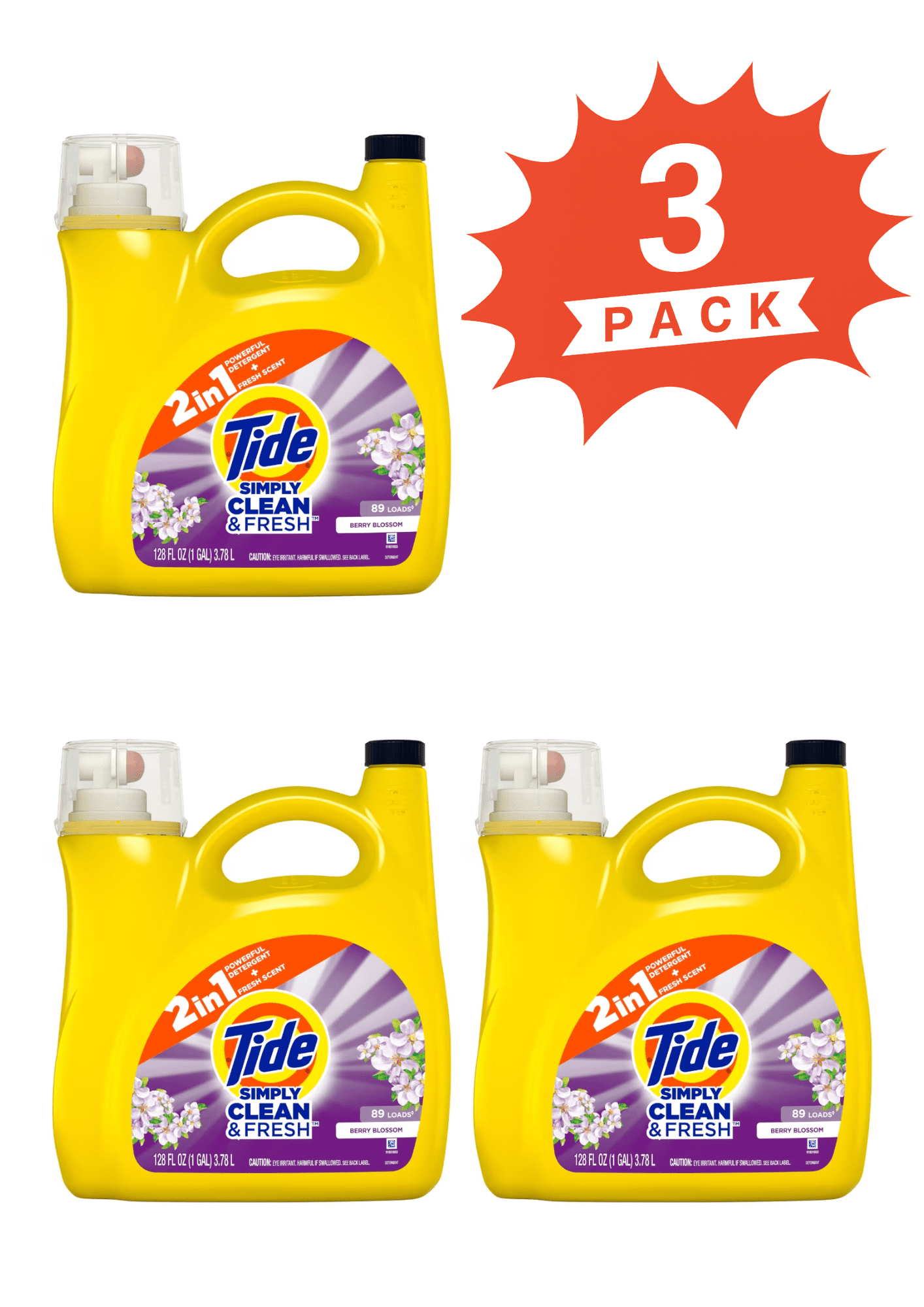 Tide Simply Clean & Fresh Berry Blossom Liquid Laundry Detergent (Pack 3) - 267 Loads, 384fl