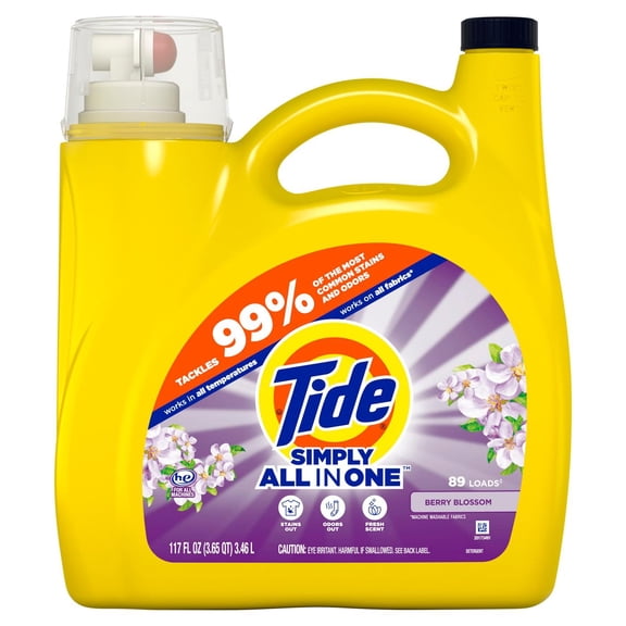 Tide Simply Clean & Fresh HE Liquid Laundry Detergent, 89 Loads - Berry Blossom - 117 oz