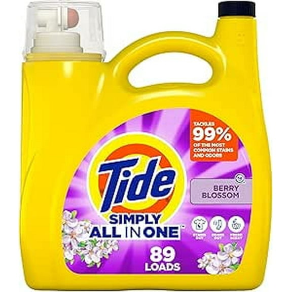Tide Simply Clean & Fresh Liquid Laundry Detergent, Berry Blossom Scent, 89 loads, 117 fl oz