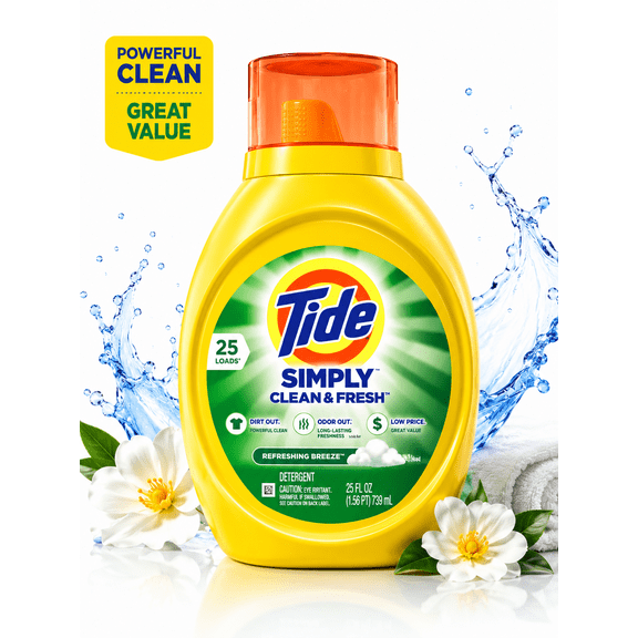 Tide Simply Clean & Fresh Liquid Laundry Detergent, Refreshing Breeze, 25 fl oz, 25 Loads