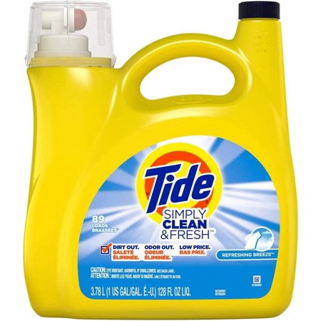 Tide Simply Clean & Fresh Liquid Laundry Detergent, Refreshing Breeze, 89 Loads, 128 Fl Oz