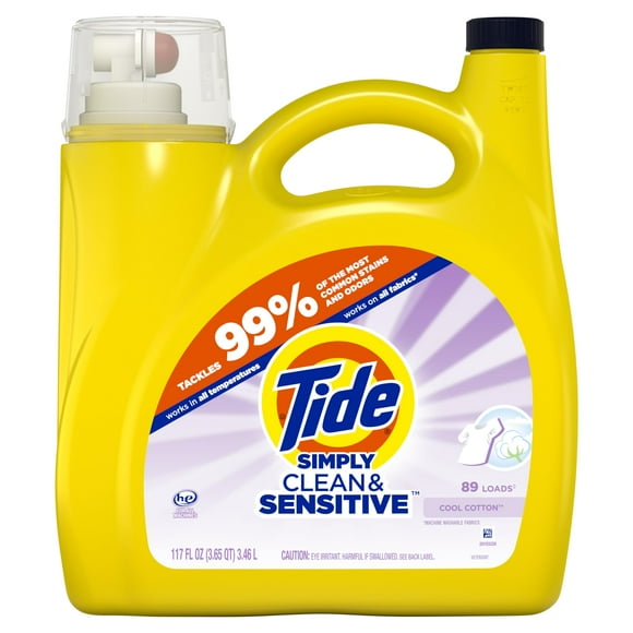 Tide Simply Clean & Sensitive Laundry AIS1Detergent, Cool Cotton Scent, 89 Loads, 117 Fl Oz, Tide Laundry Detergent, Laundry Soap