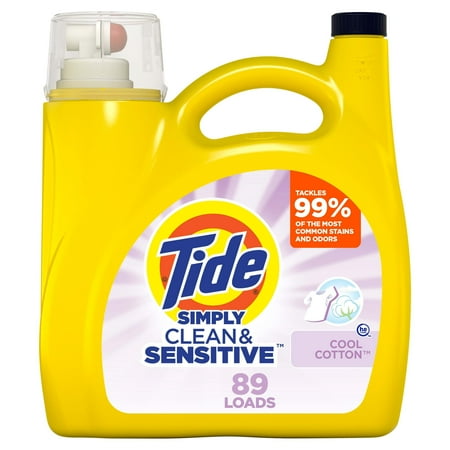 Tide Simply Laundry Detergent Liquid, Clean & Sensitive, Cool Cotton, 117 fl oz, 89 Loads