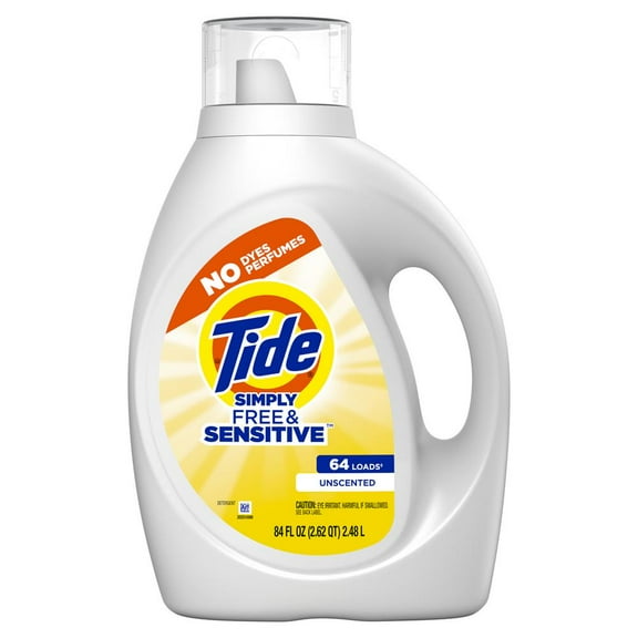 Tide Simply Free & Sensitive Liquid HE Detergent, 64 Loads - 84 oz- Pack of 2