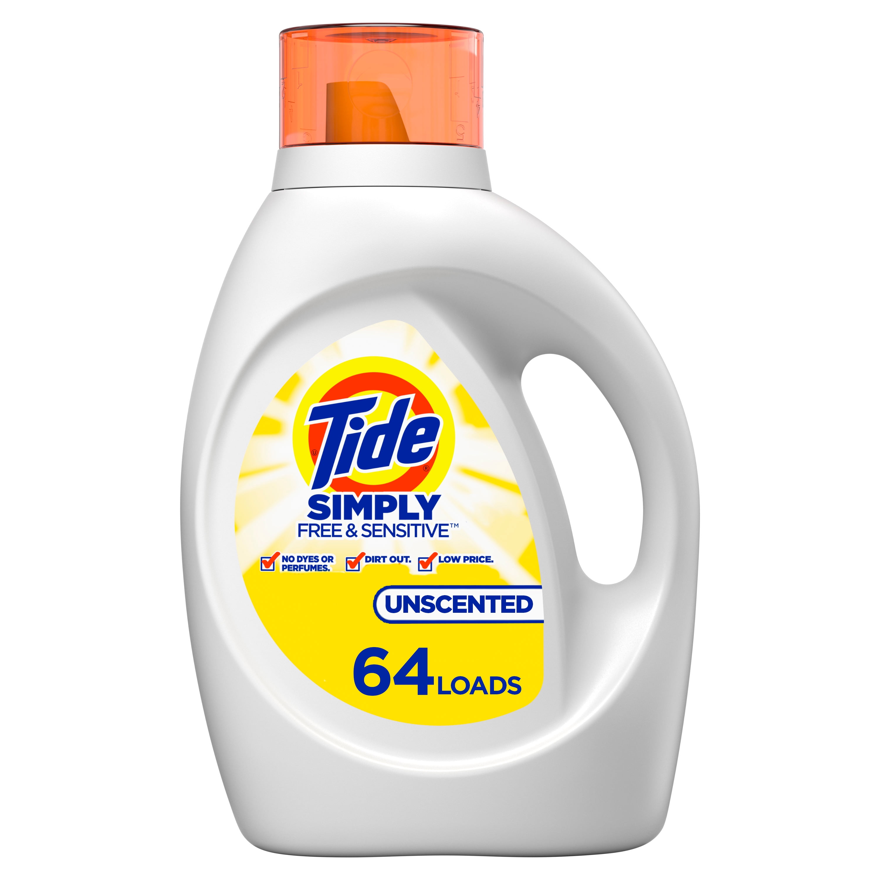 Tide Simply Free & Sensitive Liquid Laundry Detergent, 100 oz., 64 loads