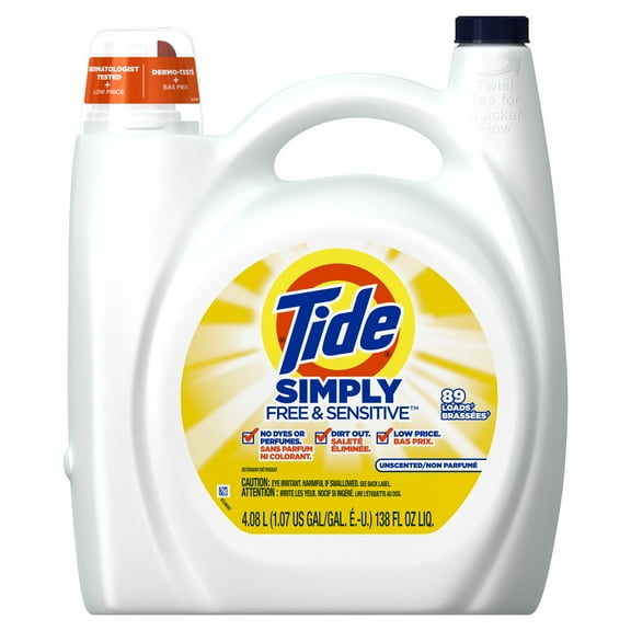 Tide Simply Free & Sensitive Liquid Laundry Detergent, 138 oz., 89 loads