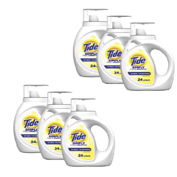 Tide Simply Free & Sensitive Liquid Laundry Detergent, 32 fl oz, 24 Loads, 6 Pack