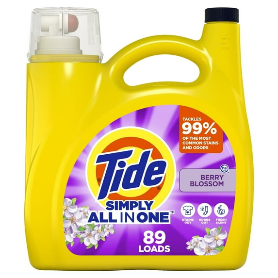 Tide Simply Liquid Laundry Detergent, Berry Blossom, 89 Loads 117 fl oz (4 Packs)