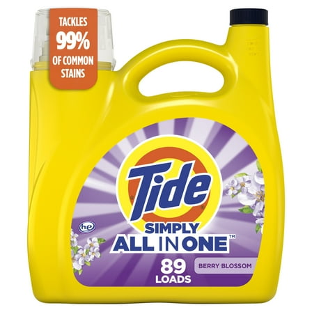 Tide Simply Laundry Detergent Liquid, Berry Blossom Scent, 117 fl oz, 89 Loads