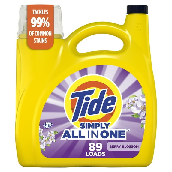 Tide Simply Laundry Detergent Liquid, Berry Blossom Scent, 117 fl oz, 89 Loads