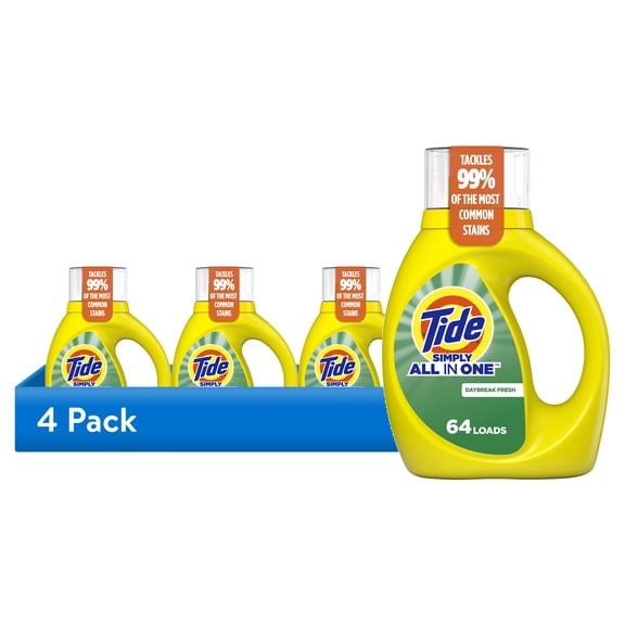 (4 pack) Tide Simply Liquid Laundry Detergent, Daybreak Fresh, 64 Loads, 84 fl oz