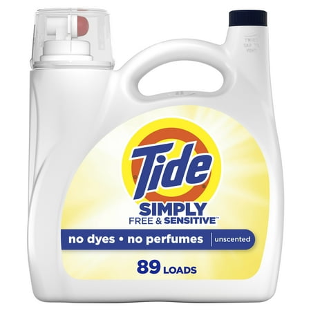 Tide Simply Laundry Detergent Liquid, Free & Sensitive, 117 fl oz, 89 Loads