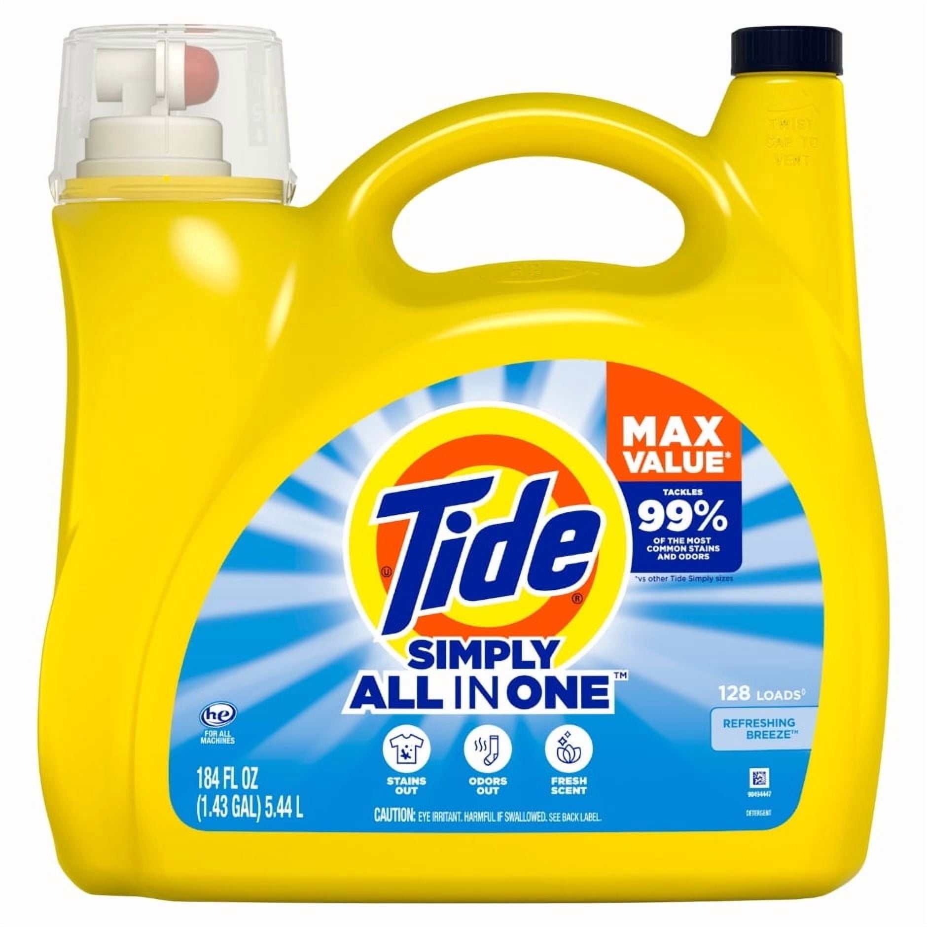 Tide Simply Liquid Laundry Detergent (Pack 1) - 128 Loads, 184floz